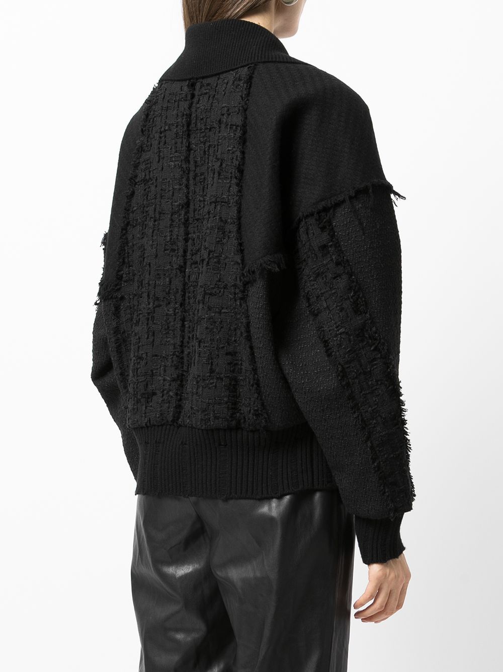 Shop Goen J Frayed Tweed Patchwork Bomber Jacket In 黑色