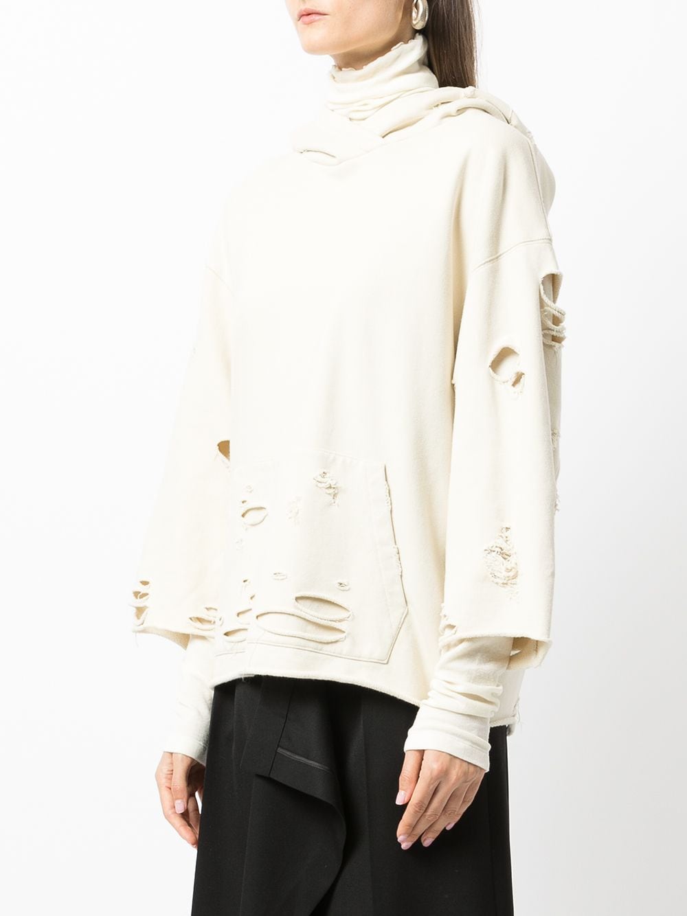 Shop Goen J Destroyed Layered Hoodie In 中性色