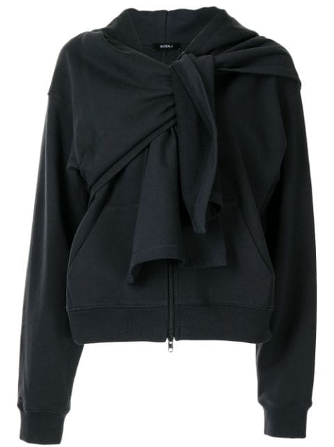 Goen.J knot-detail zip-up hoodie