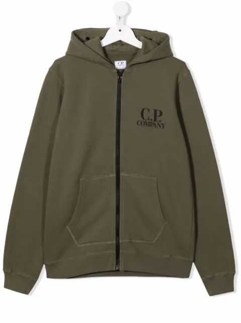 C.P. Company Kids TEEN logo print zipped hoodie