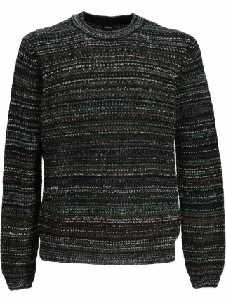 green striped crew neck jumper for men 