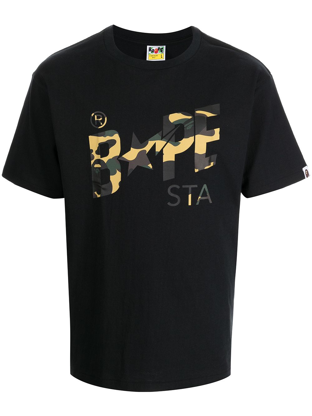 

A BATHING APE® playera con logo con motivo militar - Negro