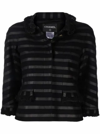 Chanel Pre-owned 2009 Peter Pan Collar Striped Jacket - Black