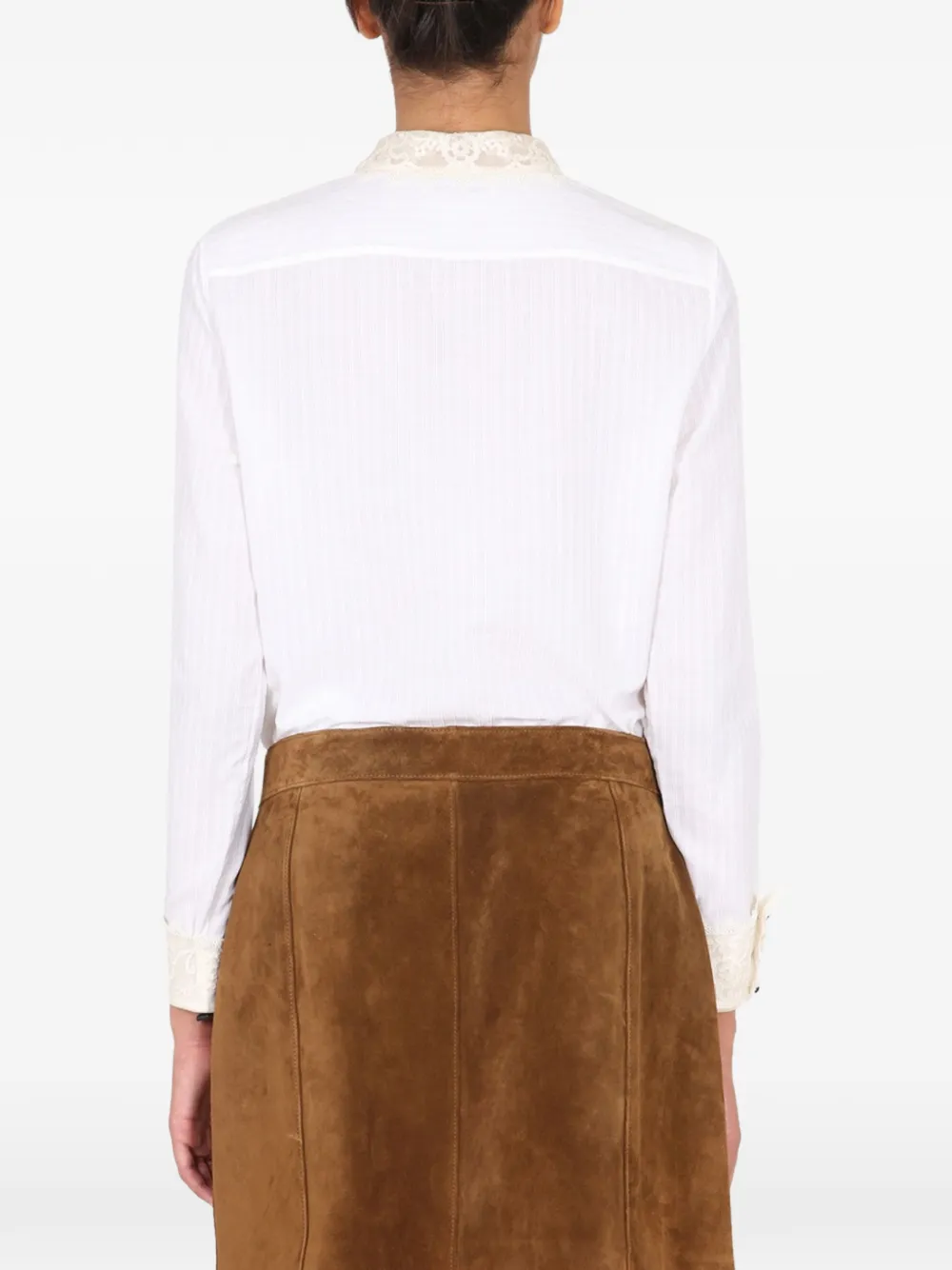  Saint Laurent Gestreiftes Hemd Mit Spitzenborte   Nude 