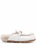 Mou logo-lettering shearling slippers - White