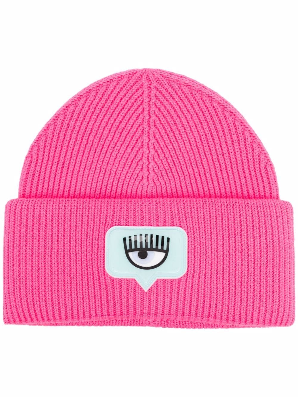 

Chiara Ferragni ribbed-knit logo-patch beanie - Pink