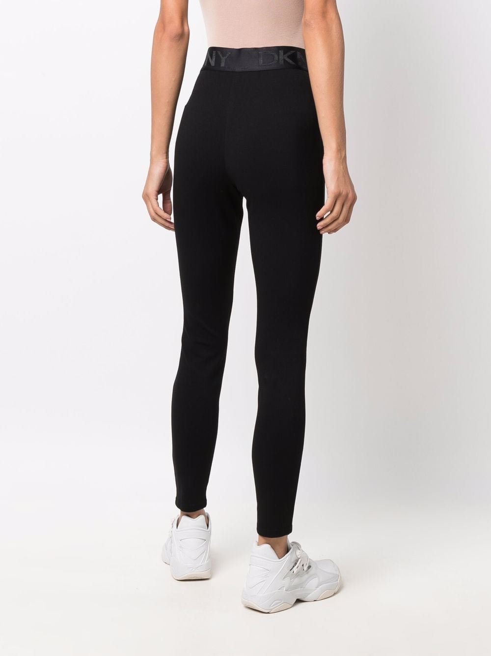 Shop Dkny Logo-waistband Leggings In Black