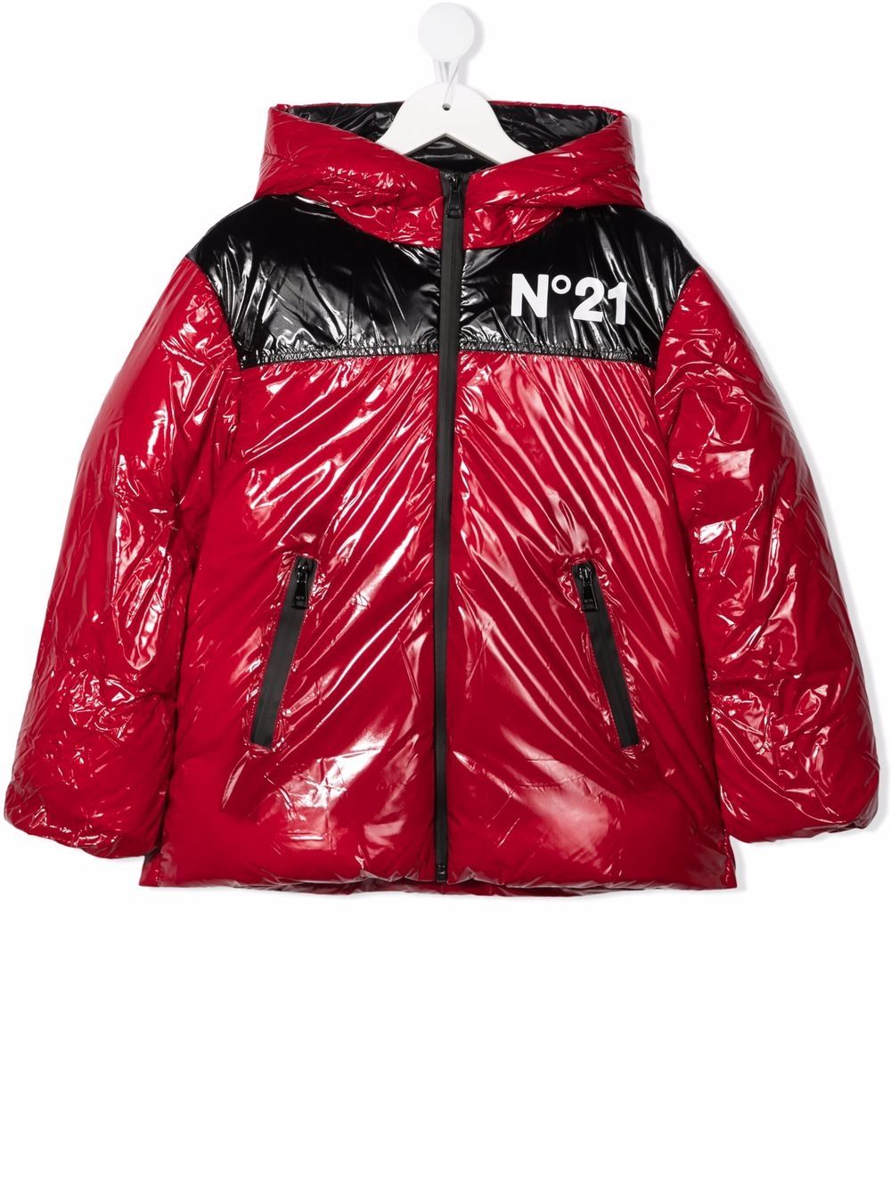 фото Nº21 kids logo print hooded puffer jacket