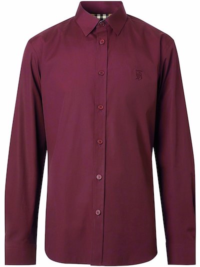 Burberry slim-fit Monogram-motif stretch-cotton poplin shirt red | MODES