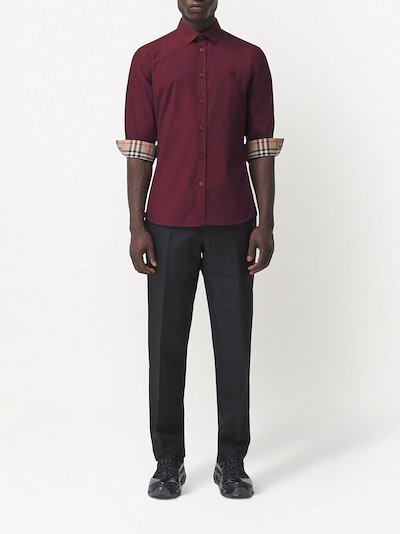 Burberry slim-fit Monogram-motif stretch-cotton poplin shirt red | MODES