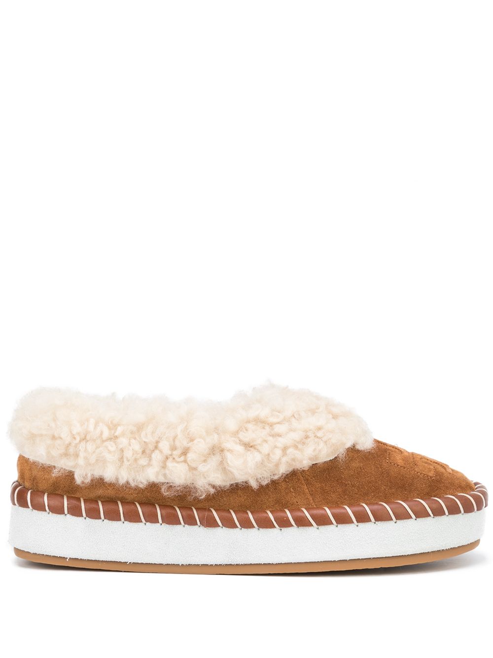 

Tory Burch logo-embossed shearling slippers - Brown