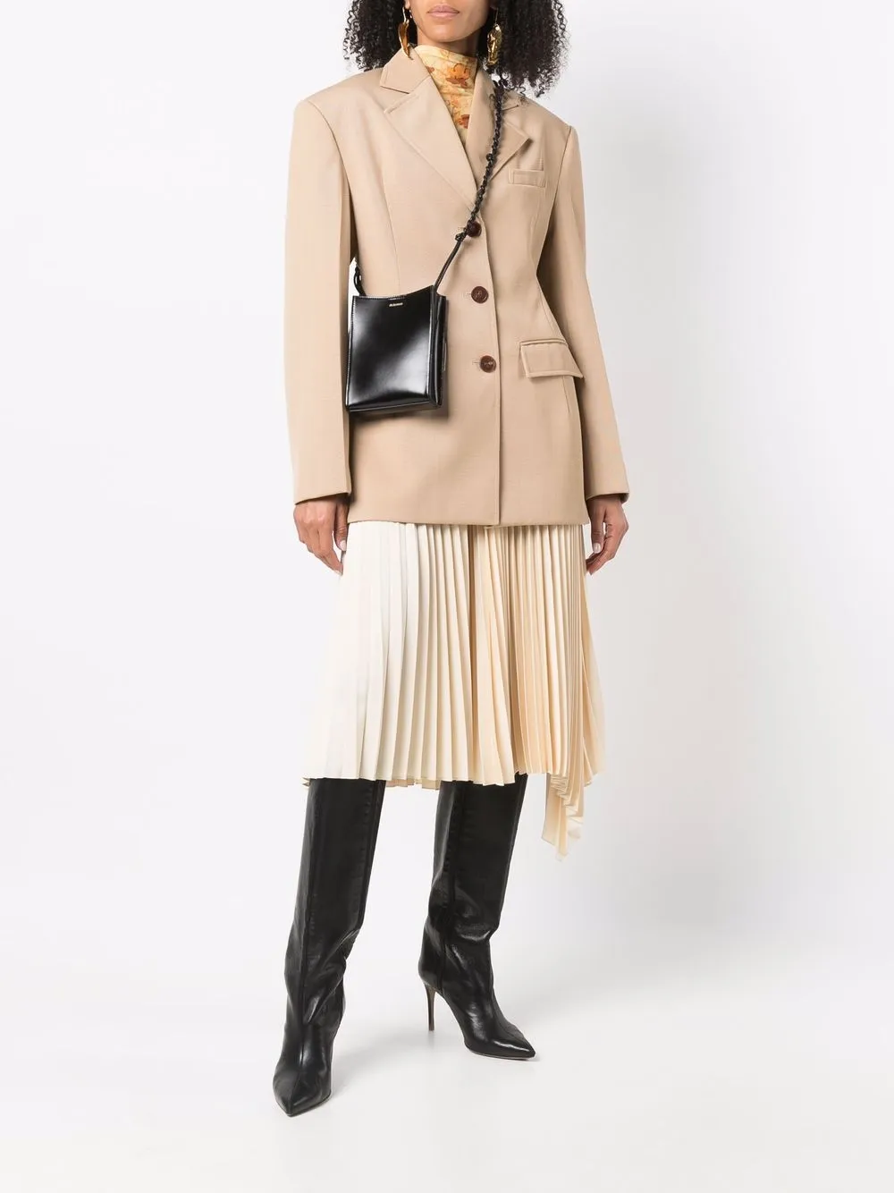 Jil Sander Leren schoudertas - Zwart