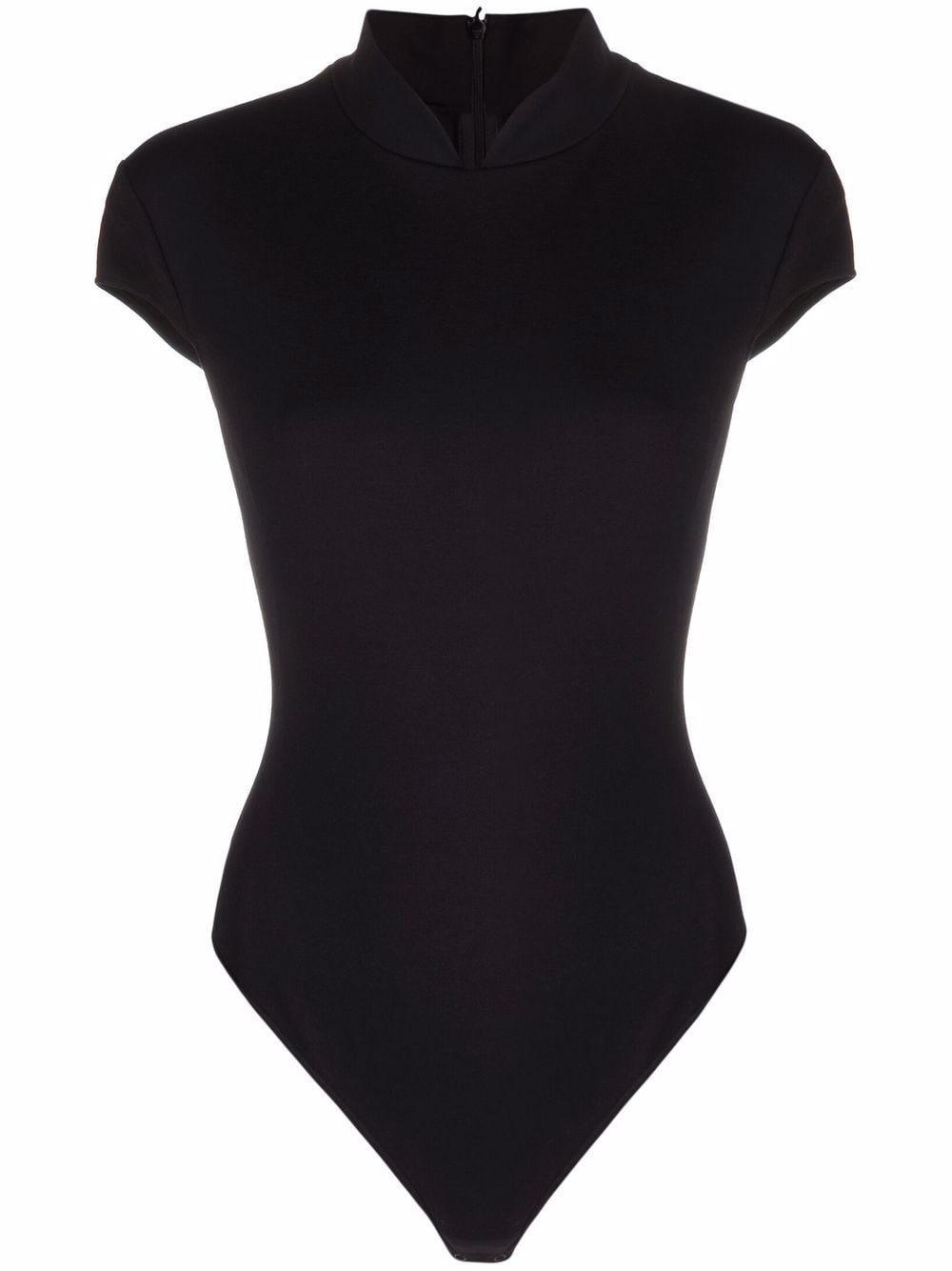 Amina Muaddi stand-up collar short-sleeved bodysuit - Black