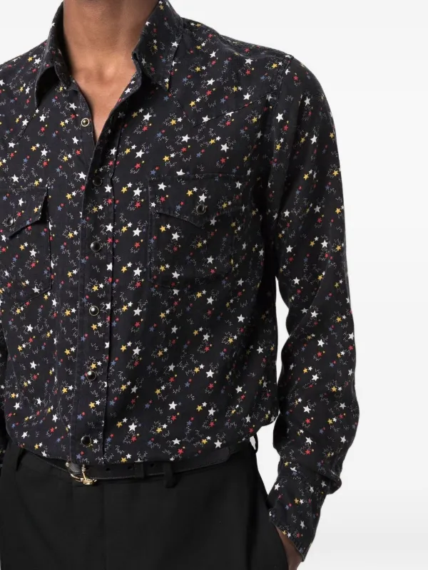 Saint Laurent star-print press-stud Shirt | Black | FARFETCH