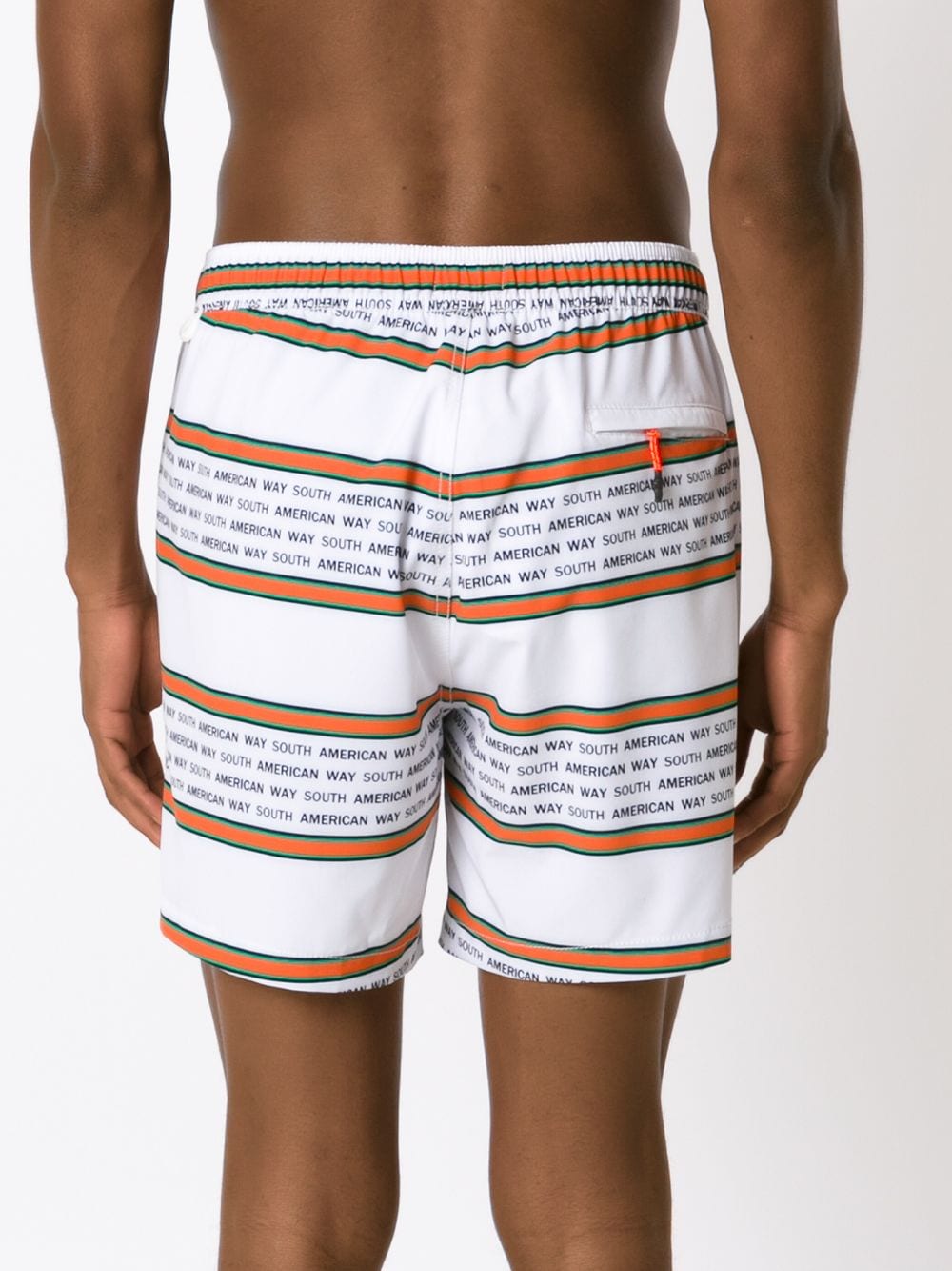 Shop Amir Slama Striped Slogan-print Swim Shorts In White