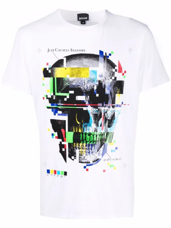 Shop Just Cavalli glitch skull T-shirt 