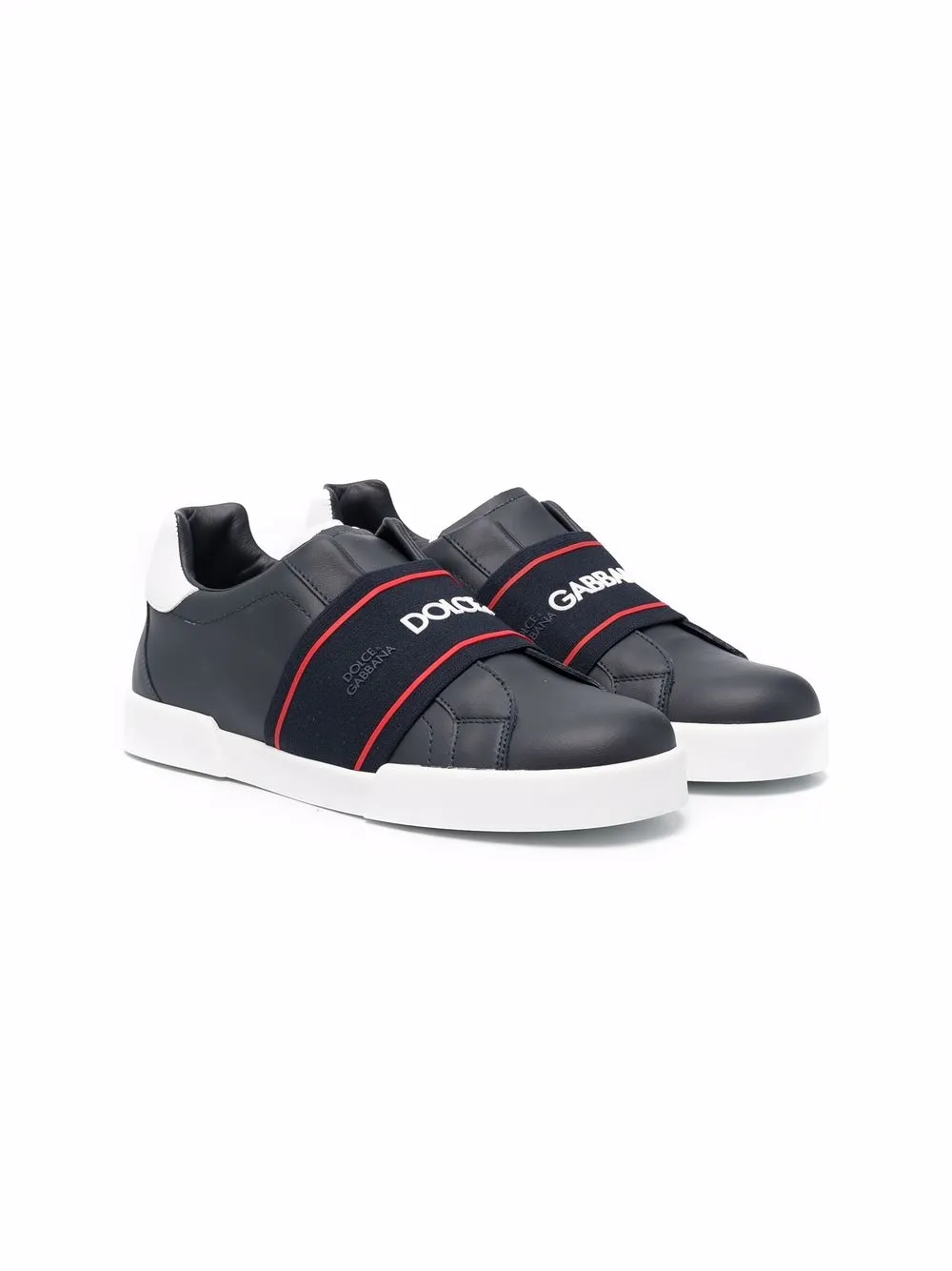 Dolce & Gabbana Kids TEEN logo slip-on leather sneakers Blue