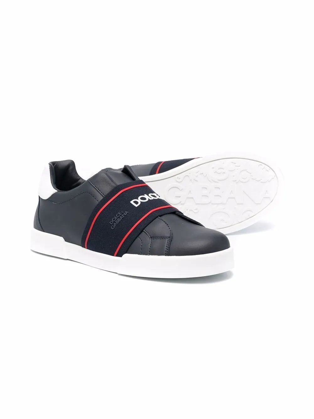 Dolce & Gabbana Kids TEEN logo slip-on leather sneakers Blue