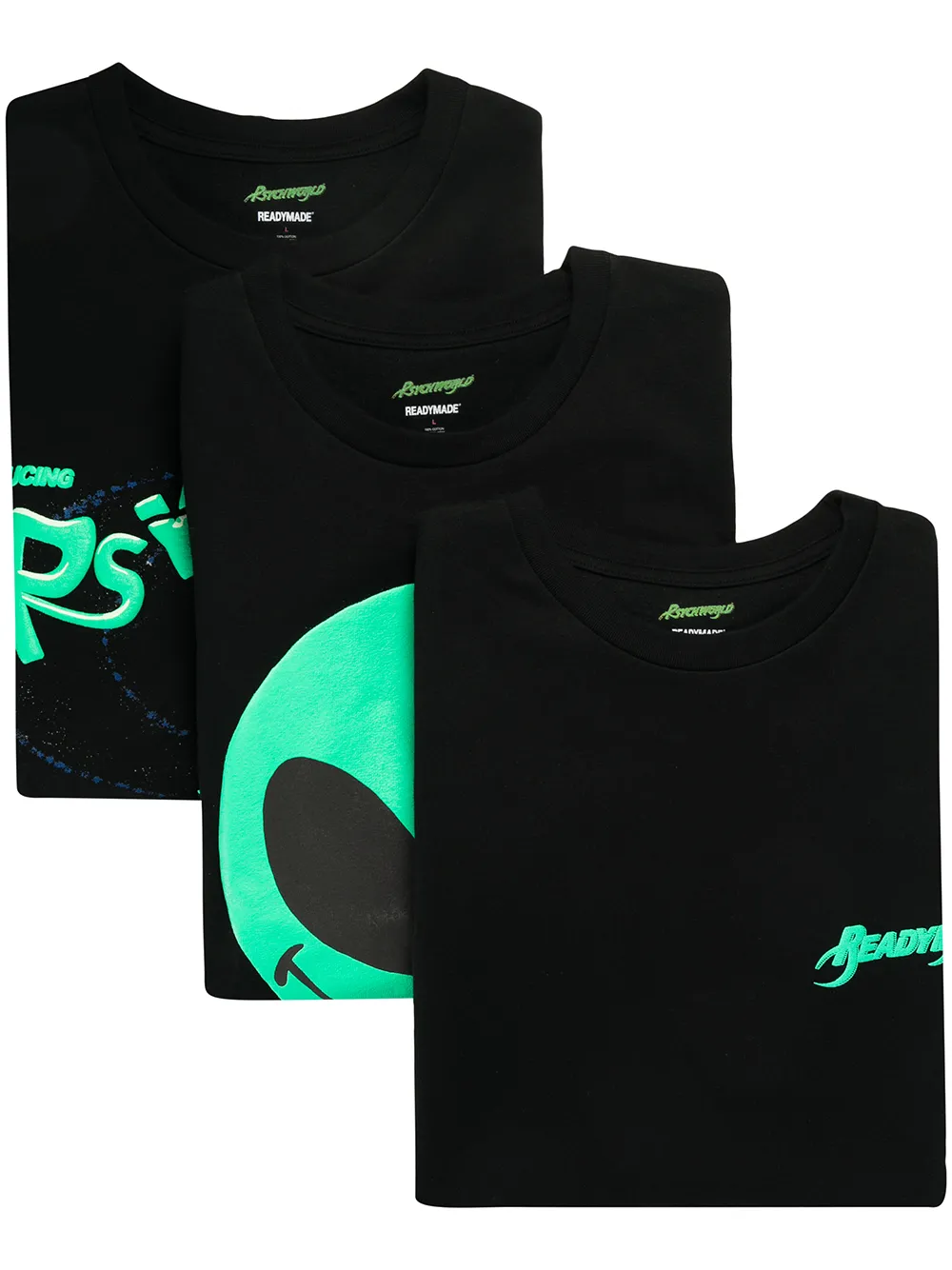 

Readymade pack de tres playeras con estampado Psych World - Negro