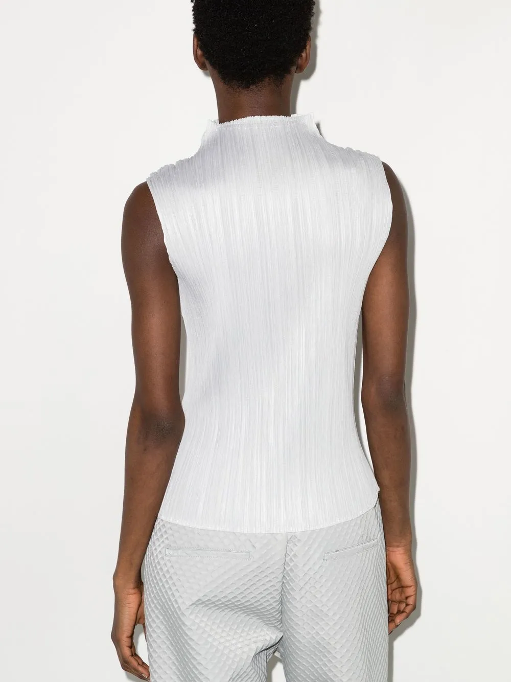 Issey Miyake High-neck Technical-pleated Tank In Grey