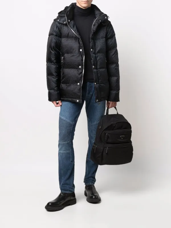 Balmain: Black Monogram Puffer Jacket