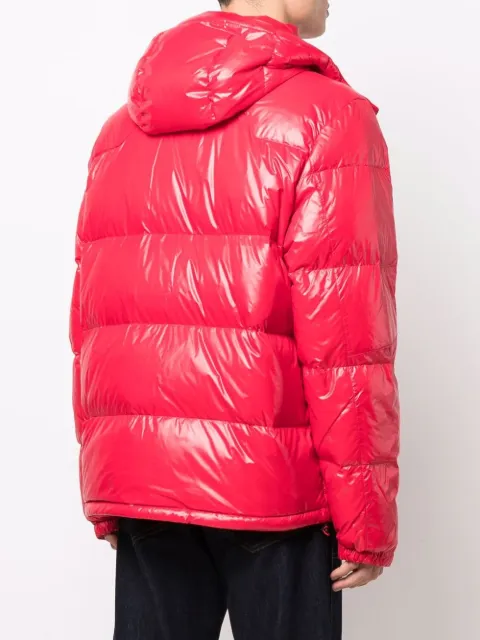 red glossy puffer jacket