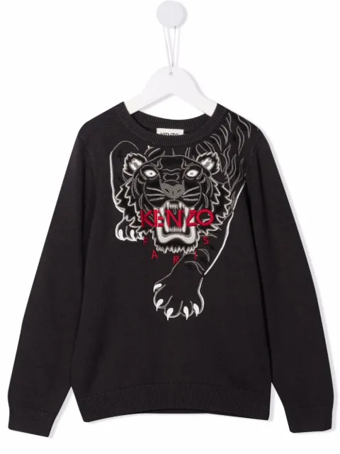 kenzo kids tiger 刺绣针织毛衣