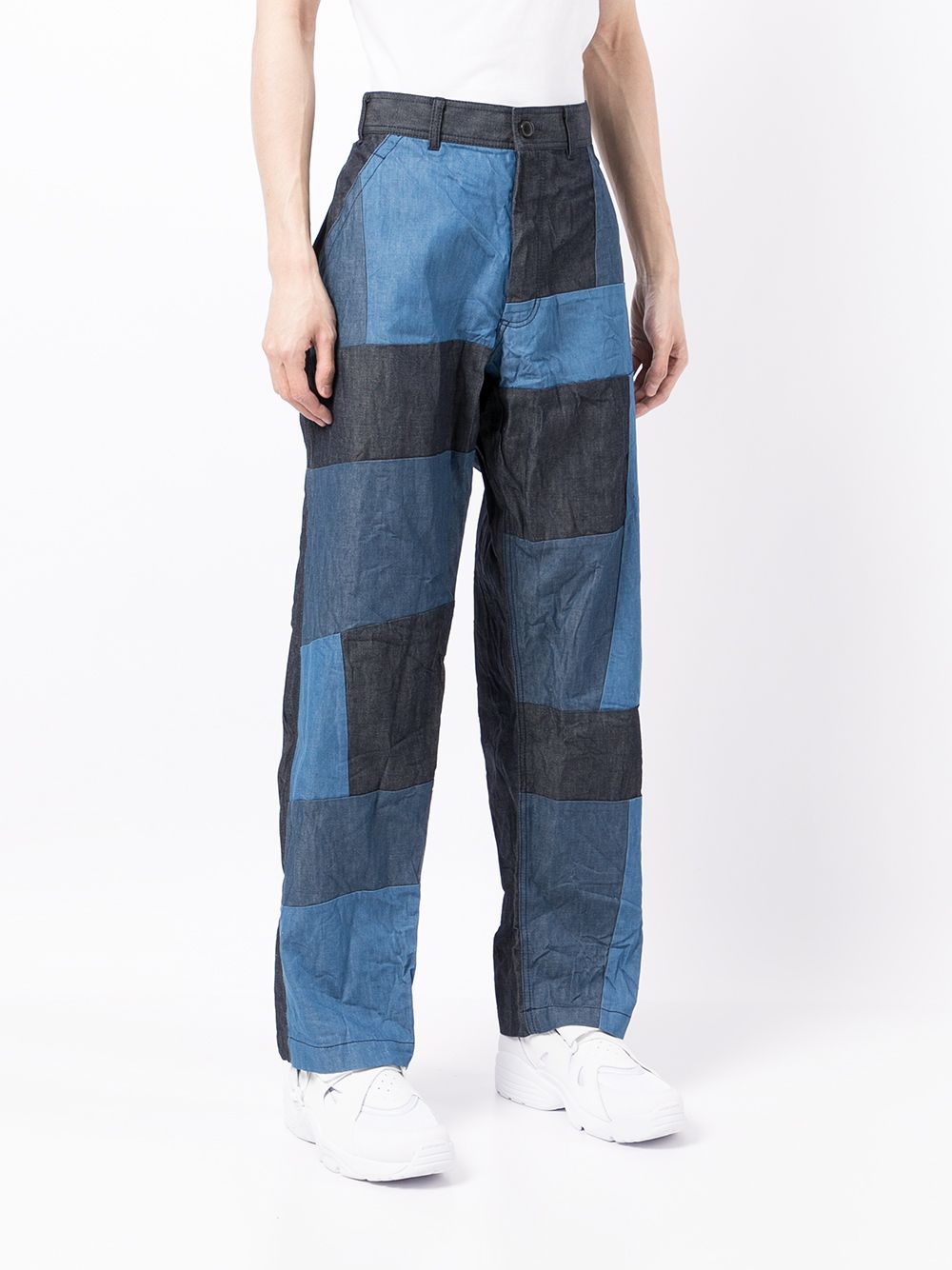 Shop Comme Des Garçons Shirt Patchwork Wide-leg Trousers In Blau