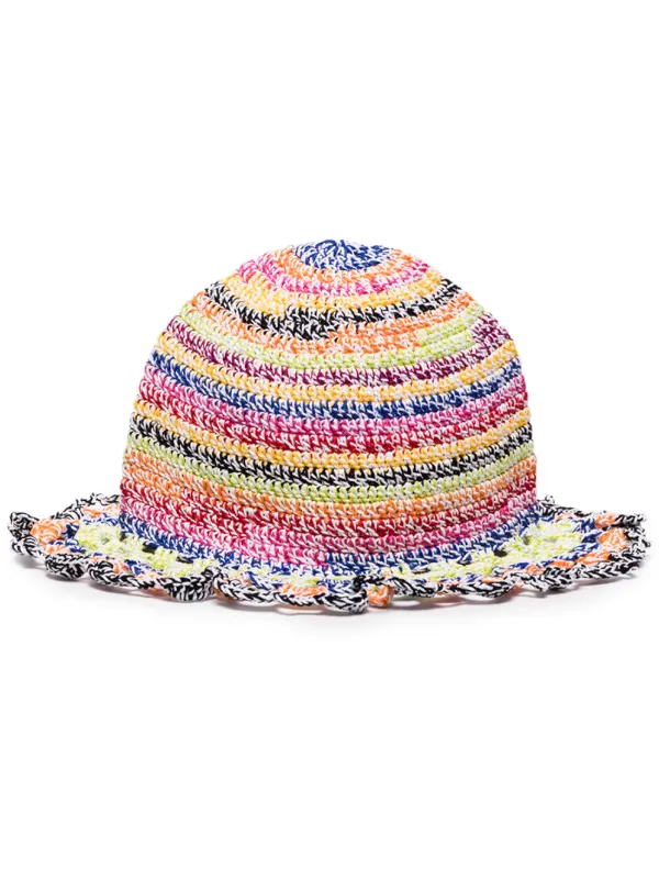 AGR Striped Openwork Crochet Bucket Hat 