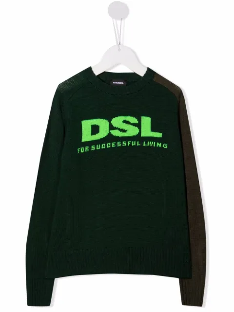Diesel Kids logo-intarsia panelled jumper