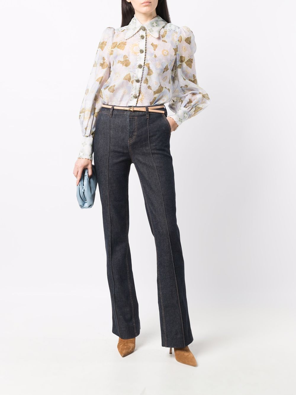 ZIMMERMANN contrast-stitch flared-leg Denim Jeans - Farfetch