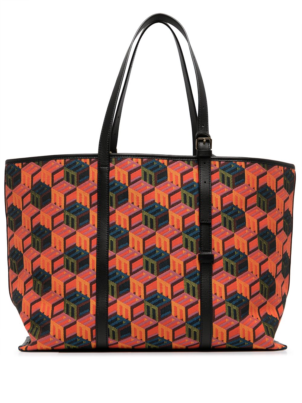 New MCM Cubic Monogram Jacquard Shopper Tote Orange Bag With Dust Cover