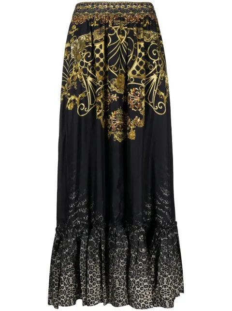 camilla 巴洛克图案印花真丝超长半身裙