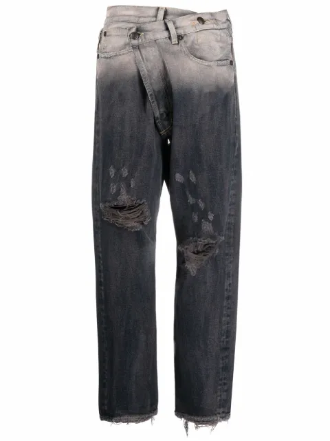 R13 Calça jeans destroyed com efeito ombré