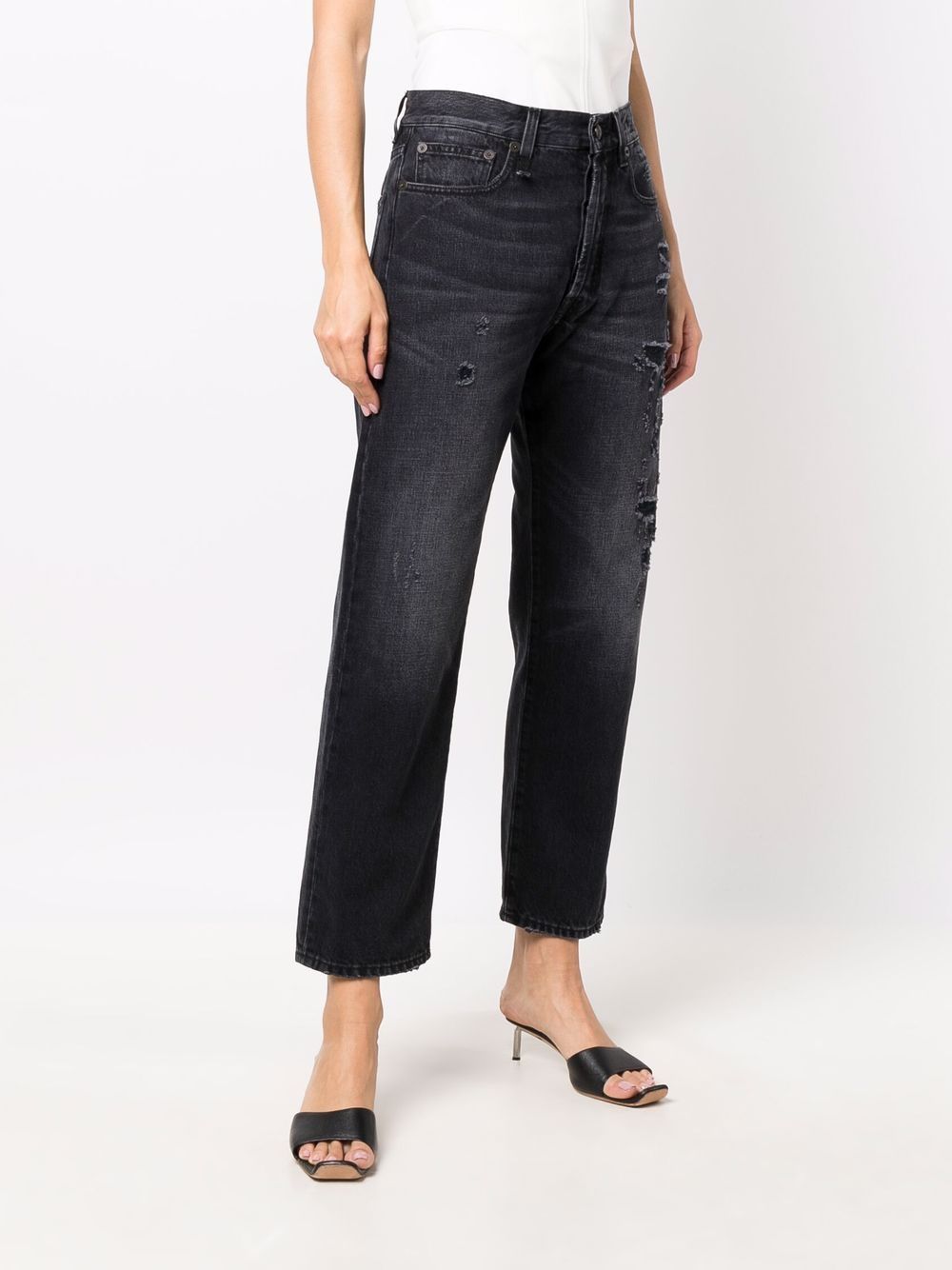 Shop R13 High-waisted Lace-up Back Cropped Jeans In 黑色