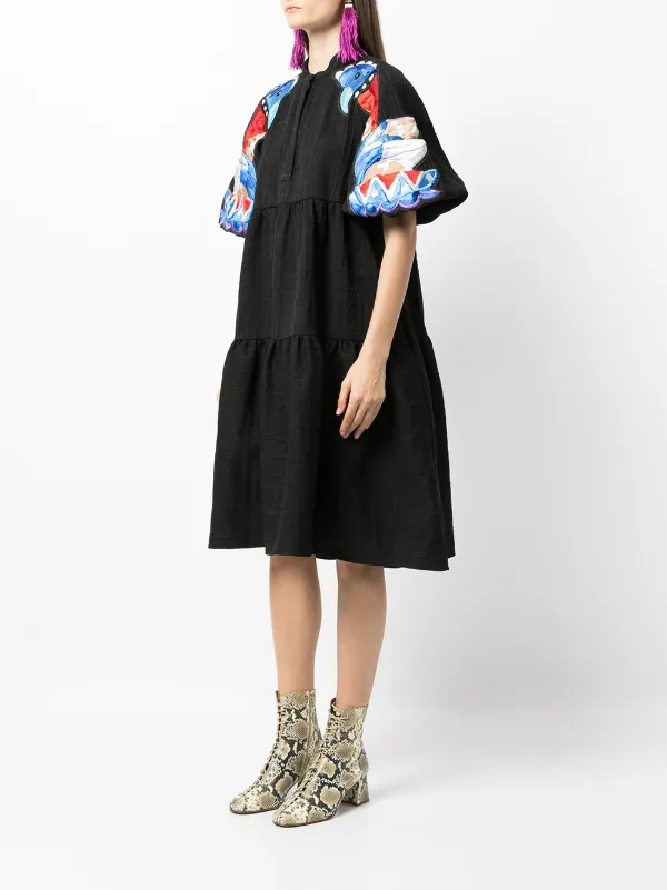 Stella Jean bird-embroidered Midi Dress 