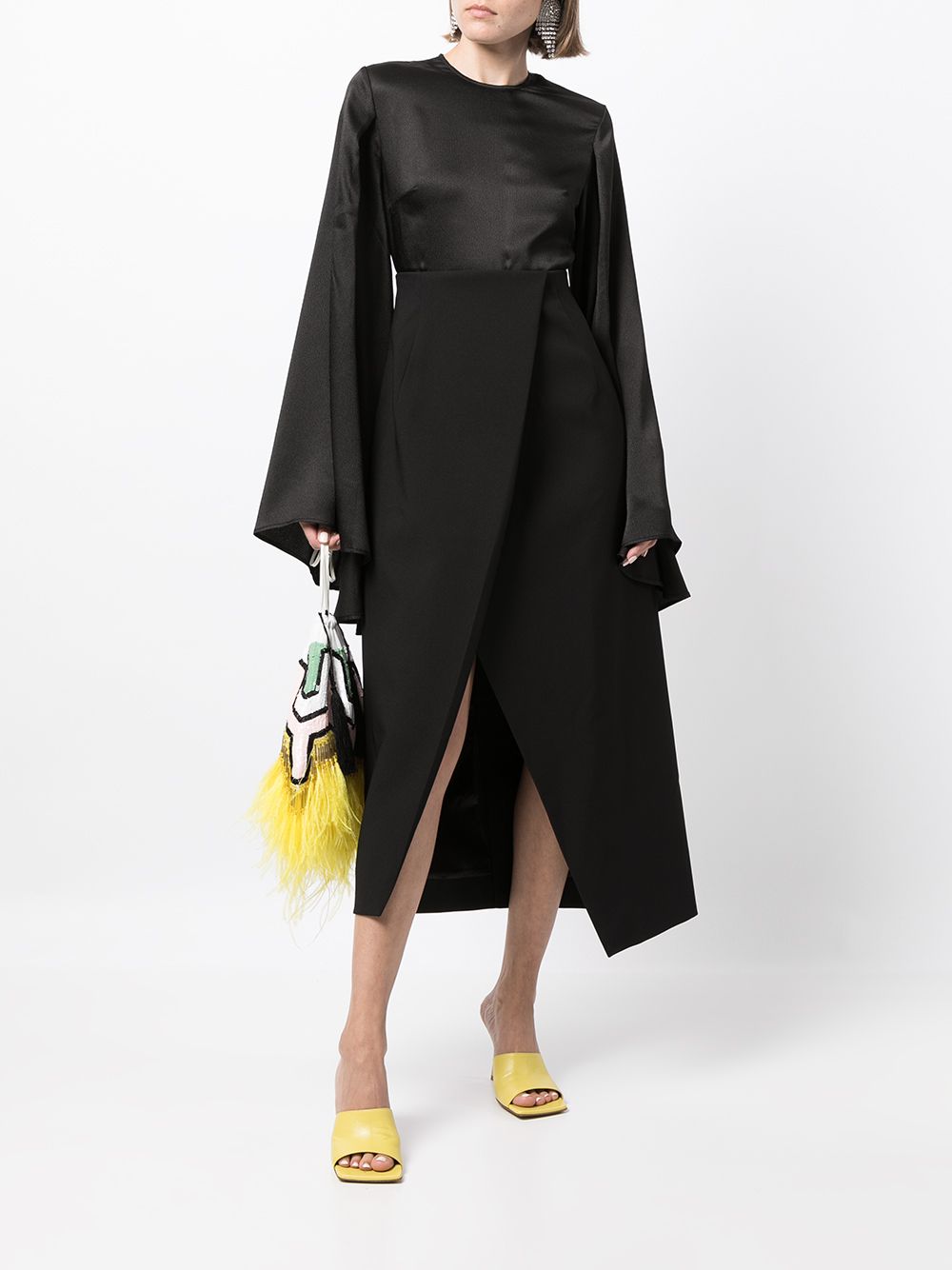 Solace London The Asta Draped Midi Dress In Black | ModeSens