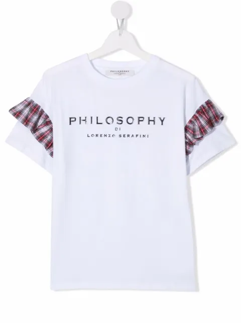 Philosophy Di Lorenzo Serafini Kids TEEN tartan-detail logo-print T-shirt