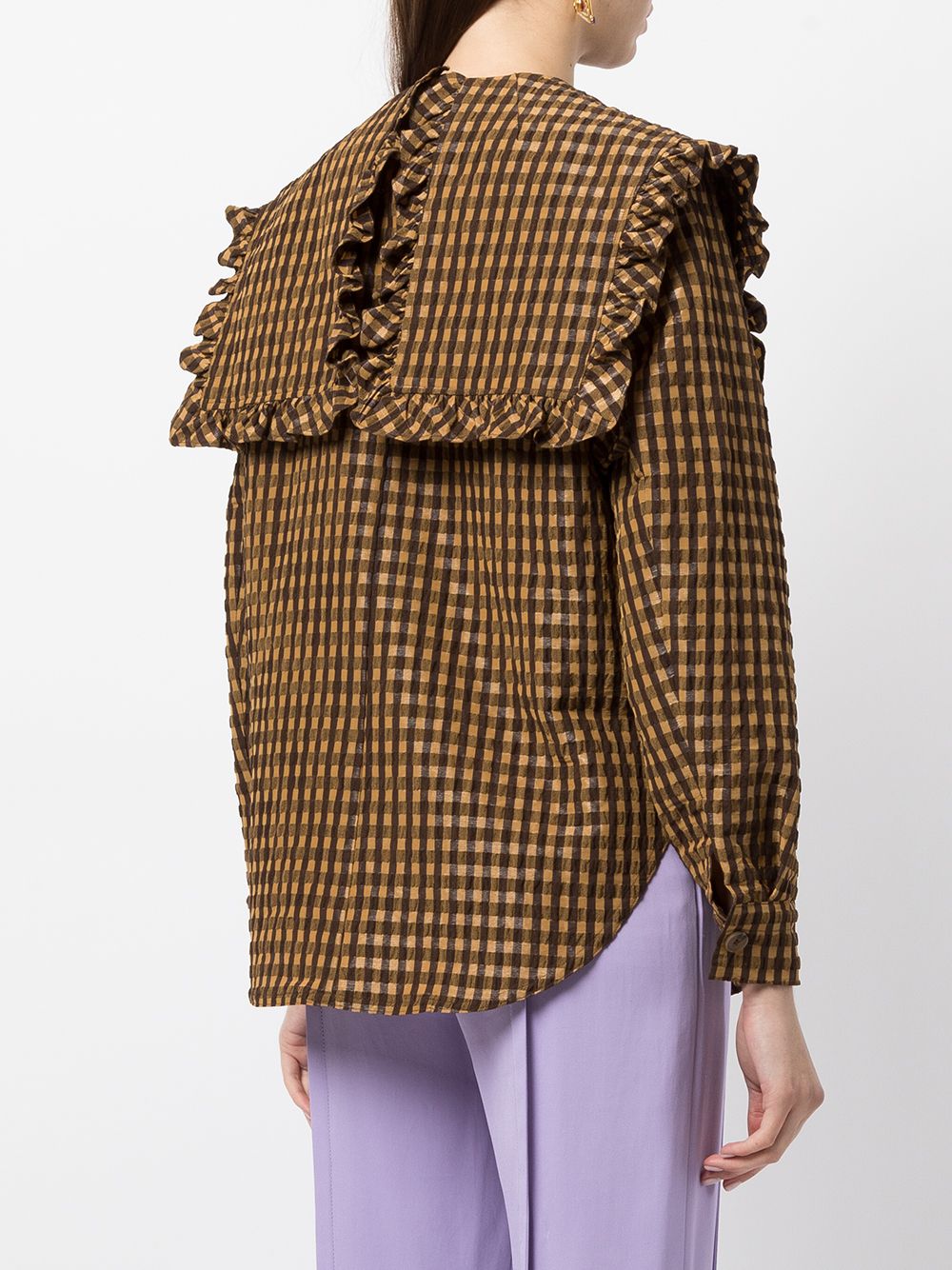 Shop Rejina Pyo Tate Checked Ruffle-collar Shirt In Brown