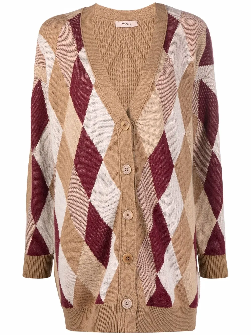 

TWINSET diamond-print knitted cardigan - Brown