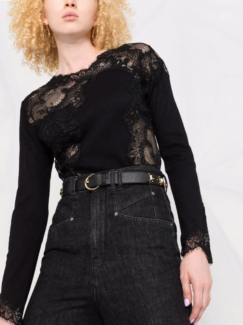 фото Ermanno scervino топ с длинными рукавами и кружевной вставкой