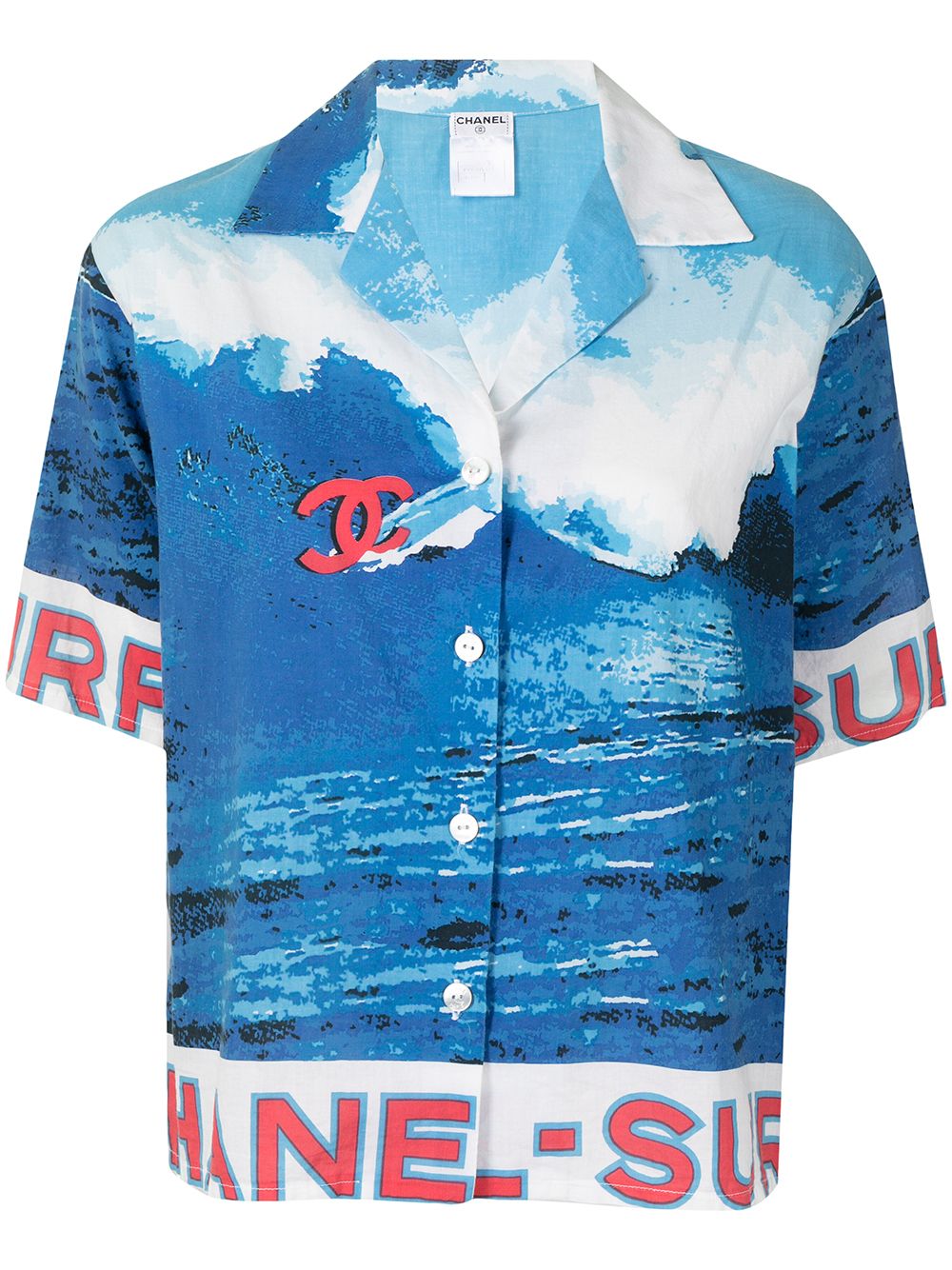 Pre-owned Chanel 2002 Surf Ocean Print Short-sleeved Shirt In Blue