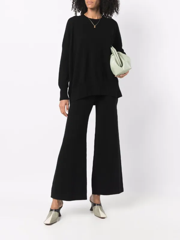 black wide leg knit trousers