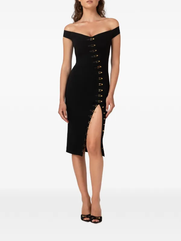 Murmur Ivy off-shoulder hook-fastening Midi Dress | Black | FARFETCH