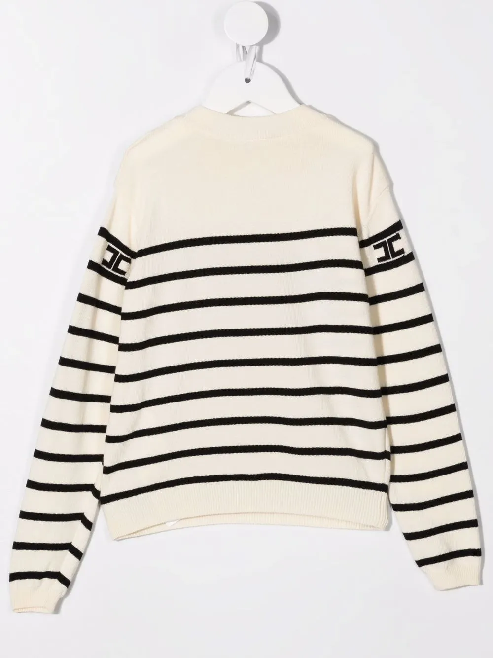 Elisabetta Franchi La Mia Bambina Trui met gestreept logo Beige