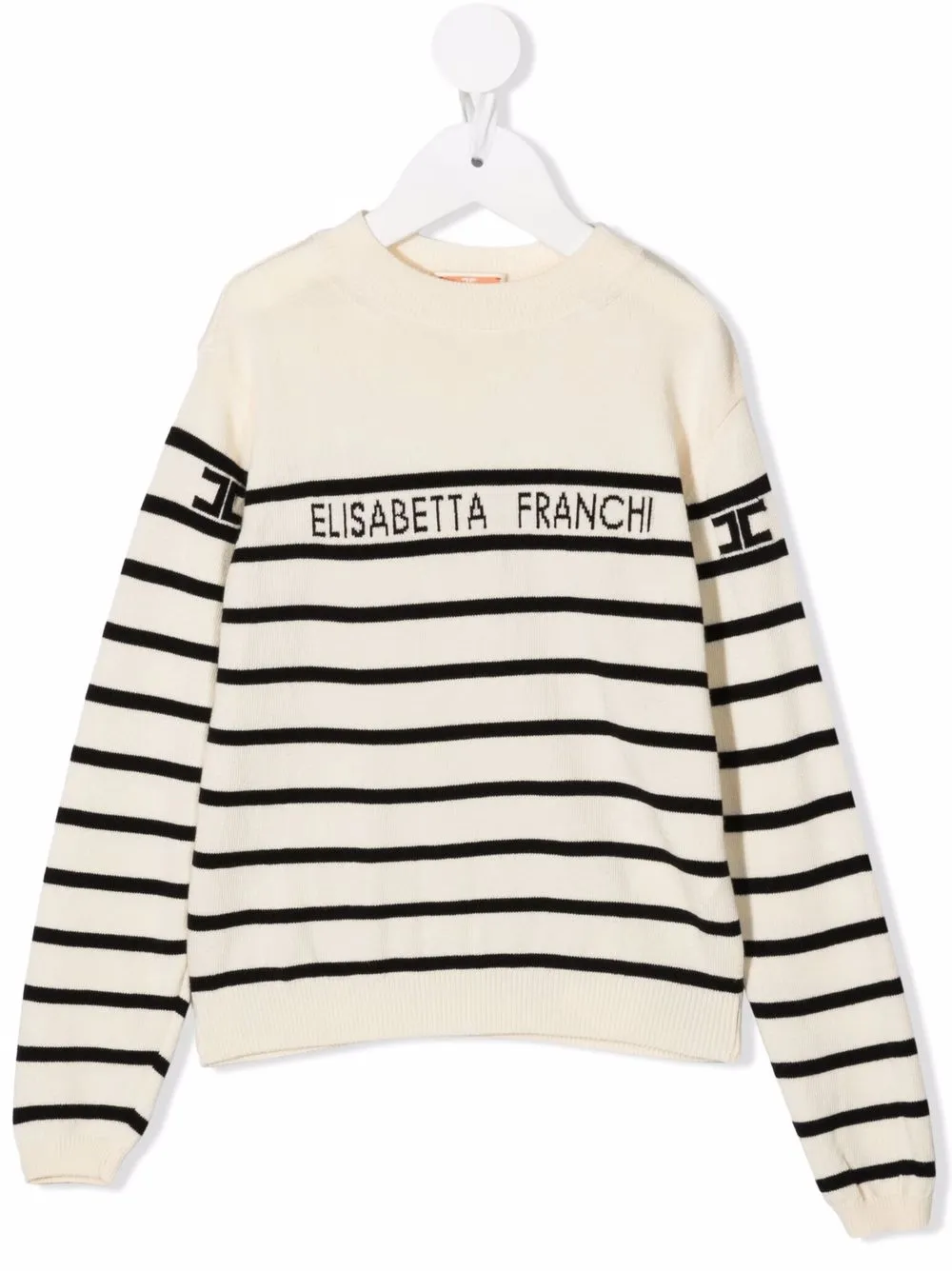 Elisabetta Franchi La Mia Bambina Trui met gestreept logo Beige