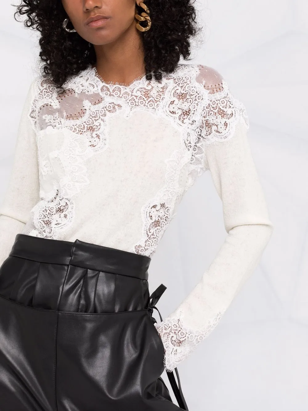 фото Ermanno scervino кружевной топ с длинными рукавами
