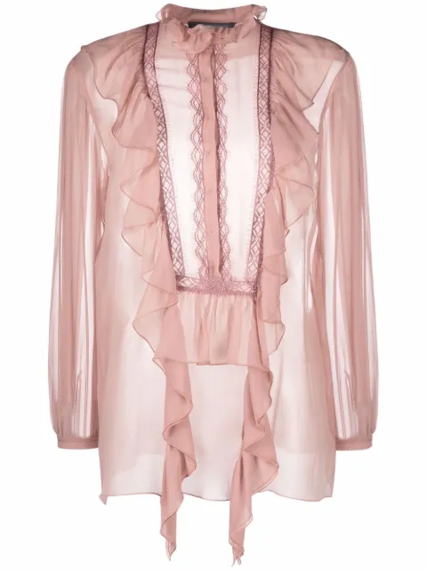 Alberta Ferretti long-sleeved ruffled silk blouse