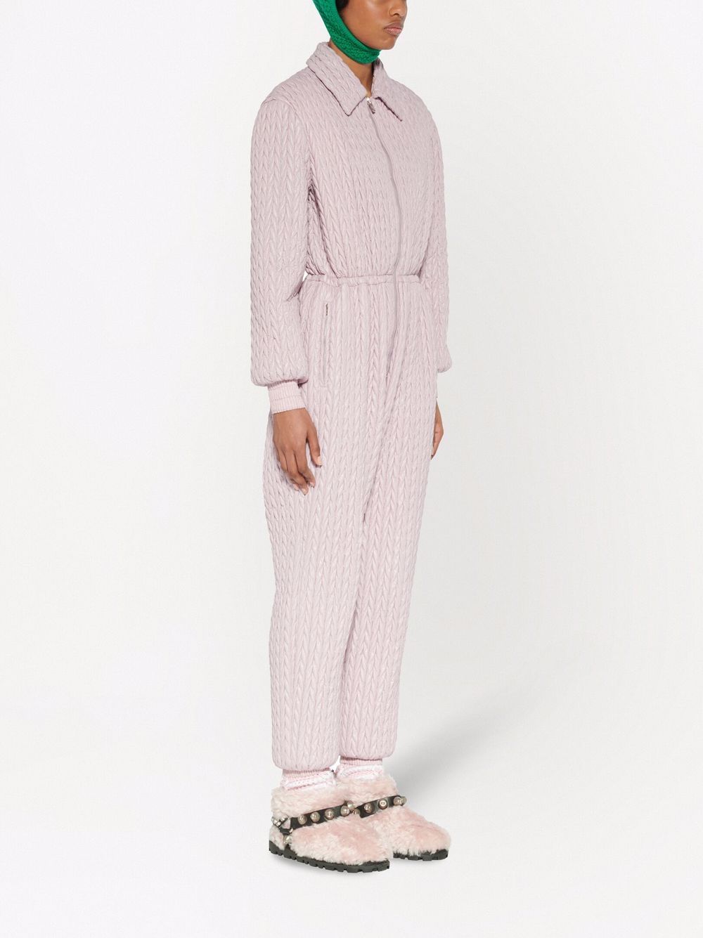 Shop Miu Miu Long-sleeve Chevron Jumpsuit In Rosa