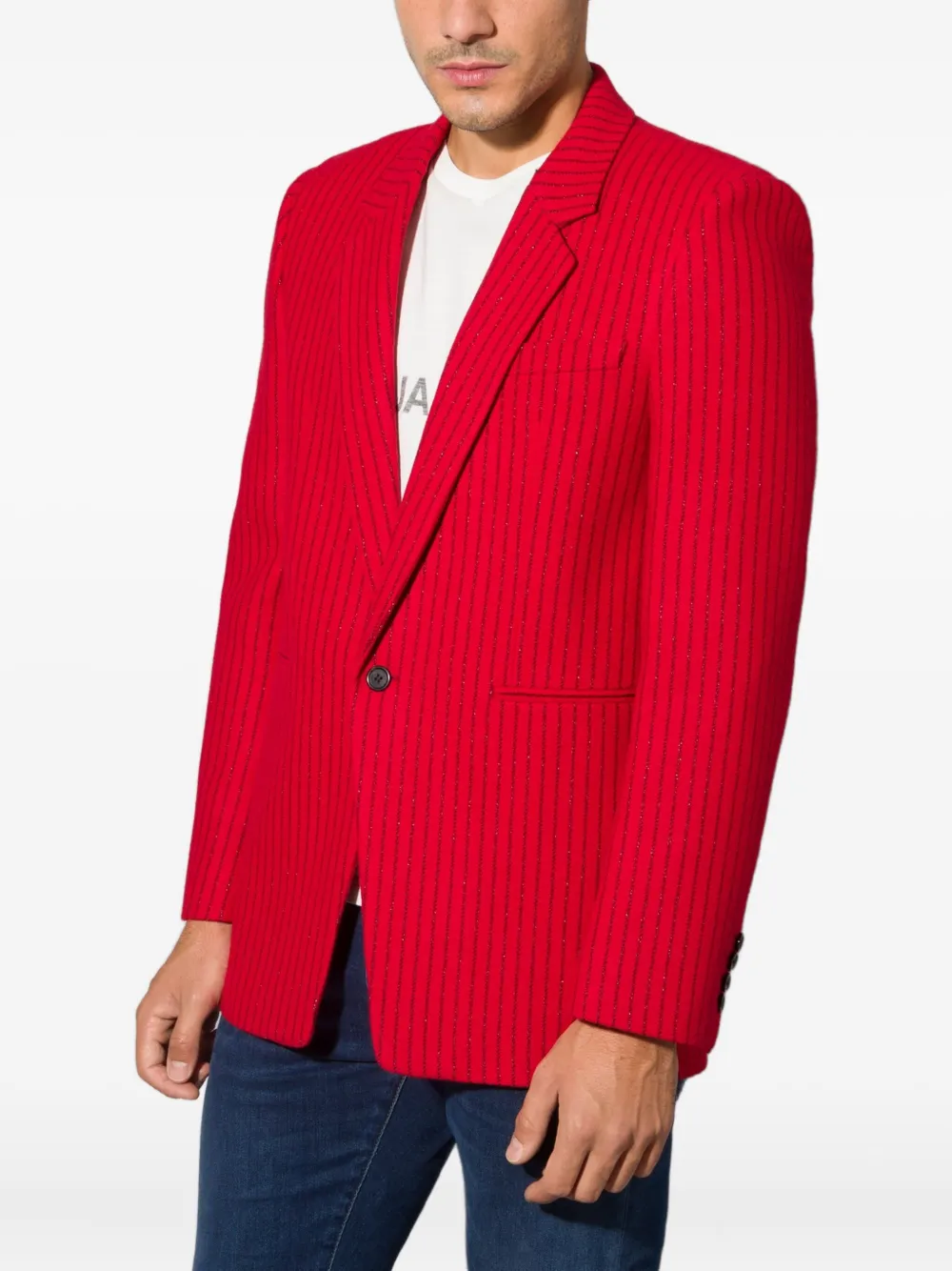 Pinstripe-Pattern Single-Breasted Blazer